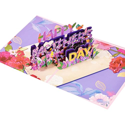 3D Pop-Up Muttertagskarte mit Blumen & Vögeln – Hervorstehender HAPPY MOTHERS DAY Schriftzug (Lila/Orange) – Mit rosa Briefumschlag – Geschenk für Mama von Haobase