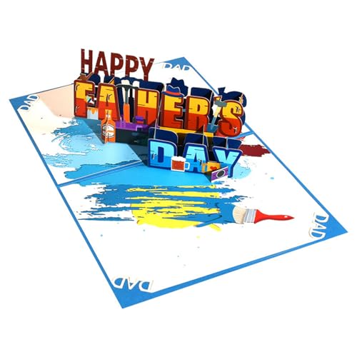 3D Pop-Up Vatertagskarte HAPPY FATHER'S DAY – Mit bunten Buchstaben (Blau, Rot, Gelb) & Deko-Figuren – Inkl. Briefumschlag – Geschenk zum Vatertag für Papa von Haobase