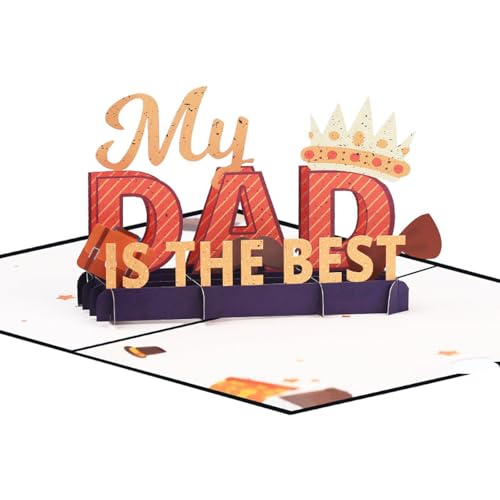 3D Pop-Up Vatertagskarte MY DAD IS THE BEST – Mit Krone & lila Sockel – Hervorgehobene DAD Buchstaben (Rot/Orange) – Geschenk für Papa zum Vatertag von Haobase