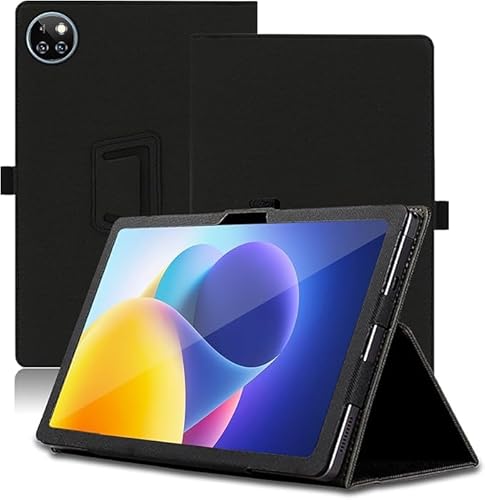 Haofun Hülle Kompatibel mit DOOGEE T10W, Ultra Dünn PU, Schlanke und leichte Flip Case Klappbar, Schlanke Schutzhülle mit Handschlaufe, Rückseite Abdeckung Klappständer, Schwarz von Haofun