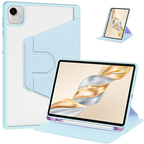 Haofun Hülle Kompatibel mit Honor Pad X9a, 360 Grad Drehbarer Schutzhülle mit klappbarem Ständer/Stiftschlitz, PU-Leder + Klare Acrylhülle, Blau von Haofun