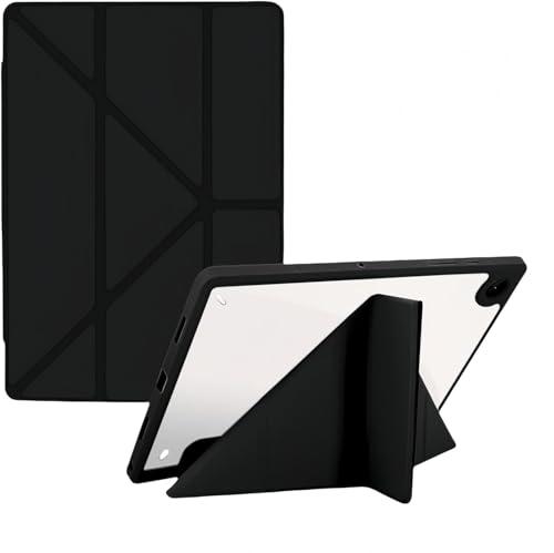 Haofun Hülle Kompatibel mit Samsung Galaxy Tab S10 FE/S9 FE, Multi-Winkel Folie Case mit Stifthalter, Transparente Rückseite aus Acryl, Schlanke Schutzhülle mit Auto Schlaf/Aufwach, Schwarz von Haofun
