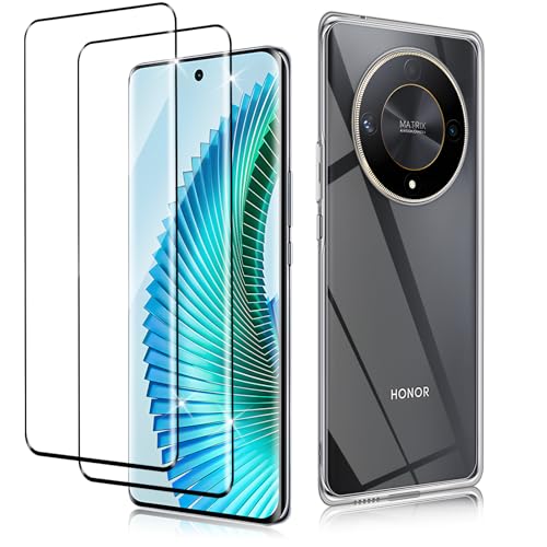 Haofun Klar Silikon Hülle für Honor Magic6 Lite/Honor Magic 6 Lite 5G Schutzfolie für Panzerglas mit Hülle [2+1], 3D Curved Schutzglas, 9H Härte Displayschutzfolie Handyhülle Schutz Schutzhülle von Haofun