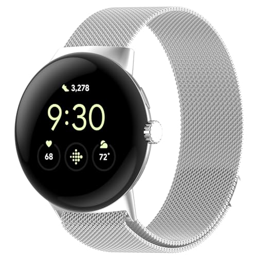Haofun Metall Ersatzarmband Kompatibel mit Google Pixel Watch 3 41mm Armband Damen/Herren, One-Click Magnetisch Einstellbar Armbänder aus Edelstahl für Google Watch 3 41mm - Silber von Haofun
