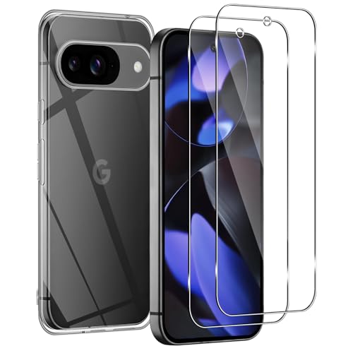 Haofun für Google Pixel 9 / Pixel 9 Pro für Panzerglas Schutzfolie Hülle [2+1 Stück], Ultra-Klar Schutzglas, Soft TPU Handyhülle [KameraSchutz] 9H Härte Schurzglas Folie Schutzhülle Rundumschutz von Haofun