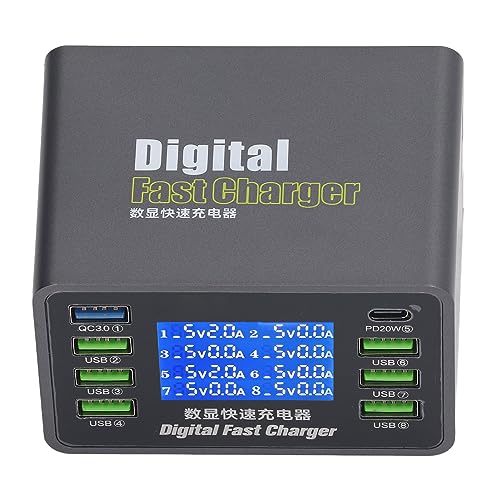 USB-Ladestation, Intelligent, Kompatibel, 100–240 V, Digitalanzeige, Mehrere USB-Ladegeräte, QC PD für Büro für Tablet (EU-Stecker) von Haofy