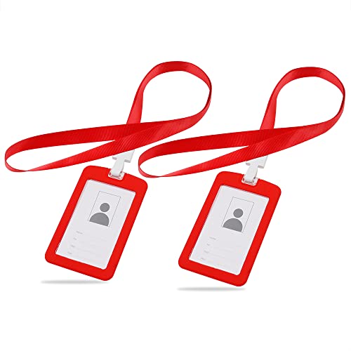 Ausweishalter aus Silikon, vertikal, mit abnehmbarem Umhängeband, strapazierfähig, weich, transparent, PVC, 2 Stück (rot) von Haohai