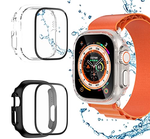 [2+2 Stück] Hülle für Apple Watch Ultra 49mm Schutzhülle,Haojavo Displayschutz Gehäuse Hart+HD Gehärtetes Glas Kratzfest Case Schutz Zubehör für Iwatch Ultra 49mm (Klar+Schwarz) von Haojavo