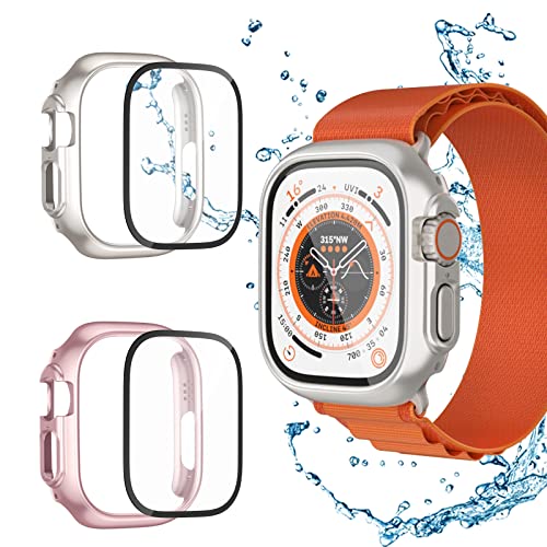 [2+2 Stück] Hülle für Apple Watch Ultra 49mm Schutzhülle,Haojavo Displayschutz Gehäuse Hart+HD Gehärtetes Glas Kratzfest Case Schutz Zubehör für Iwatch Ultra 49mm (Starburst+Roségold) von Haojavo