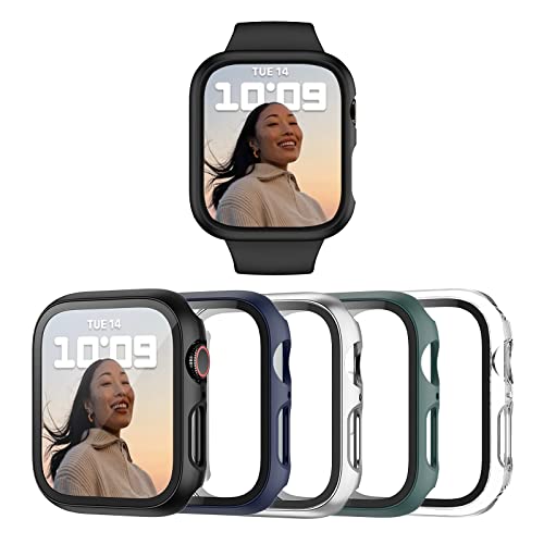 Haojavo 5-Stück Hard PC Schutzhülle für Apple Watch 9 (2023) Serie 8 Serie 7 41mm, iWatch Hülle Mit Glas Displayschutz, schutzfolie gehärtetem Glas Gesamtblasenfreie Abdeckung für iWatch-Zubehör von Haojavo