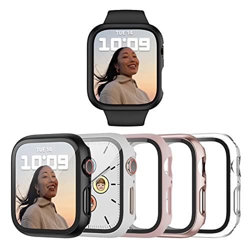 Haojavo 5-Stück Hard PC Schutzhülle für Apple Watch 9 (2023) Series 8 Series 7 45mm, iWatch Hülle Mit Glas Displayschutz, schutzfolie gehärtetem Glas für iWatch-Zubehör von Haojavo