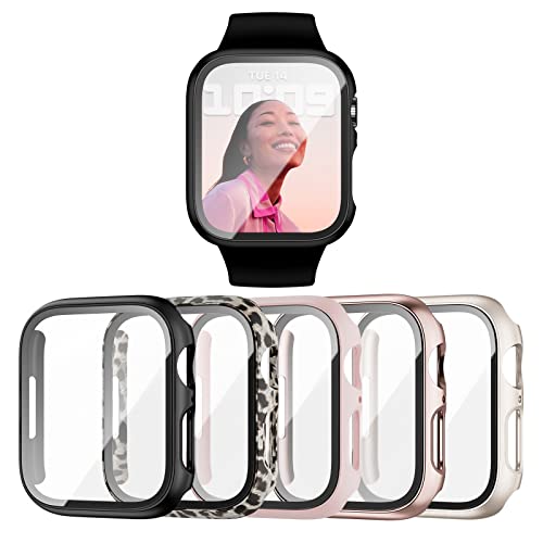Haojavo 5-Stück Hard PC Schutzhülle für Apple Watch Series 9 (2023) Series 8 Series 7 41mm, iWatch Hülle Mit Glas Displayschutz, schutzfolie gehärtetem Glas für iWatch-Zubehör von Haojavo