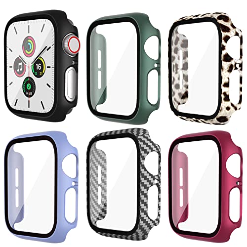 Haojavo 6er Pack Hard PC Schutzhülle für Apple Watch Serie 3/2/1 38mm, iWatch Hülle Mit Glas Displayschutz, schutzfolie gehärtetem Glas Gesamtblasenfreie Abdeckung für iWatch-Zubehör von Haojavo