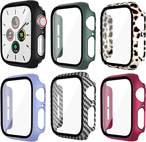 Haojavo 6er Pack Hard PC Schutzhülle für Apple Watch Series 9 Serie 8 Serie 7 41mm, iWatch Hülle Mit Glas Displayschutz, schutzfolie gehärtetem Glas Gesamtblasenfreie Abdeckung für iWatch-Zubehör von Haojavo