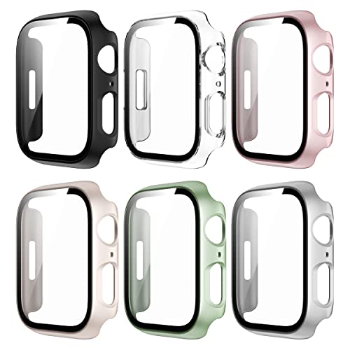 Haojavo 6er Pack Hard PC Schutzhülle für Apple Watch Series 9 Series 8 Series 7 45mm, iWatch Hülle Mit Glas Displayschutz, schutzfolie gehärtetem Glas Gesamtblasenfreie Abdeckung für iWatch-Zubehör von Haojavo