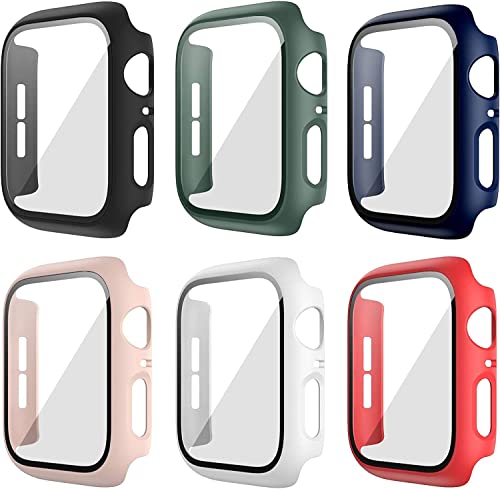 Haojavo 6er Pack Hard PC Schutzhülle für Apple Watch Series 9 Series 8 Series 7 45mm, iWatch Hülle Mit Glas Displayschutz, schutzfolie gehärtetem Glas Gesamtblasenfreie Abdeckung für iWatch-Zubehör von Haojavo