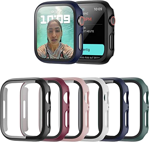 Haojavo Schutzhülle Kompatibel mit Apple Watch 38MM Series 3 2 1, 6 Stück Hülle 2 in 1 Gehäuse Hart Schutz und HD Gehärtetes Displayschutz Zubehör für iWatch 38 MM Smartwatch Case für Damen und Herren von Haojavo