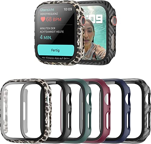 Haojavo Schutzhülle Kompatibel mit Apple Watch 40MM Series SE 6 5 4, 6 Stück Hülle 2 in 1 Gehäuse Hart Schutz und HD Gehärtetes Displayschutz Zubehör für iWatch 40 MM Case für Damen und Herren von Haojavo