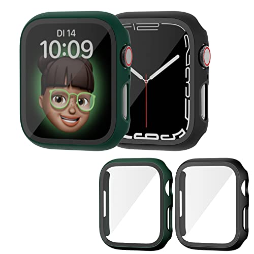 Haojavo Schutzhülle Kompatibel mit Apple Watch Series 7/8 41MM, 2 Stück Hülle 2 in 1 Gehäuse Hart Schutz und HD Gehärtetes Displayschutz Zubehör für Watch7 45 MM Smartwatch Case für Damen und Herren von Haojavo