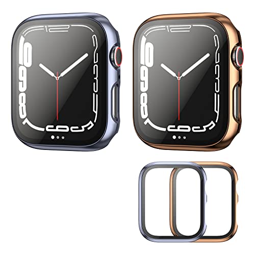 Haojavo Schutzhülle Kompatibel mit Apple Watch Series 7 41MM, 2 Stück Hülle 2 in 1 Gehäuse Hart Schutz und HD Gehärtetes Displayschutz Zubehör für iWatch 41 MM Galvanik Case für Damen und Herren von Haojavo