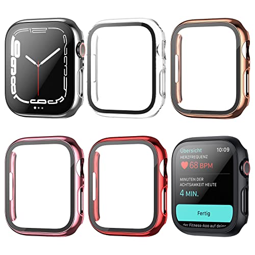 Haojavo Schutzhülle Kompatibel mit Apple Watch Series 7 41MM, 6 Stück Hülle 2 in 1 Gehäuse Hart Schutz und HD Gehärtetes Displayschutz Zubehör für iWatch 41 MM Galvanik Case für Damen und Herren von Haojavo