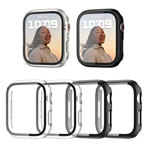 Haojavo Schutzhülle Kompatibel mit Apple Watch Series 7 8 41MM, 4 Stück Hülle 2 in 1 Gehäuse Hart Schutz und HD Gehärtetes Displayschutz Zubehör für Watch7 41 MM Smartwatch Case für Damen und Herren von Haojavo