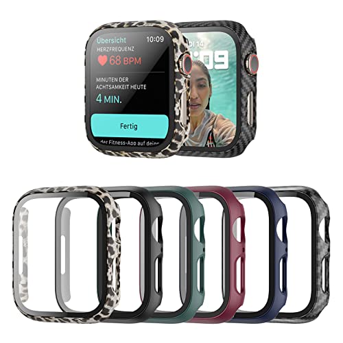 Haojavo Schutzhülle Kompatibel mit Apple Watch Series 8 Series7 41MM, 6 Stück Hülle 2 in 1 Gehäuse Hart Schutz und HD Gehärtetes Displayschutz Zubehör für iWatch 41 MM von Haojavo