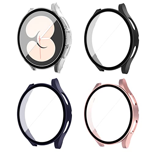 Hülle kompatibel für Galaxy Watch 4/5 44MM, 4 Stück Haojavo Schutzhülle 2 in 1 Gehäuse Hart PC Schutz Hülle und HD Gehärtetes Displayschutz, Kratzfest Smartwatch Zubehör für Samsung Watch 4 44 MM von Haojavo