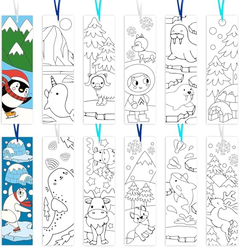 Haooryx Weihnachts Winter DIY Lesezeichen - 75Stk Färbe-deine-eigenen Polar-Tiere Lesezeichen Kreatives DIY Set Kinder Erwachsene Weihnachtsdeko Winterthema Klassenbelohnung Papierkunst von Haooryx
