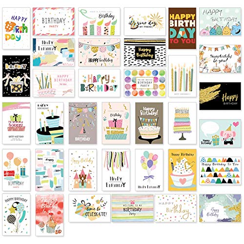 36 Geburtstagskarten set mit umschlag, Geburtstagskarte Grusskarte Glückwunschkarte geburtstagskarten für kinder, 36 Designs Premium Grusskarte zum Geburtstag Klappkarten mit Briefumschlag von Haosell