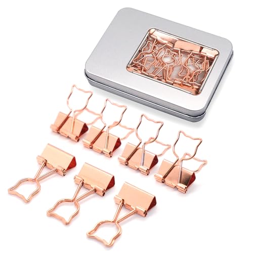 Haowuliao 16 Stück rotgoldene Katzenbinder-Clips, niedliche Katze, Bürobedarf, Geschenk für Katzenliebhaber von Haowuliao