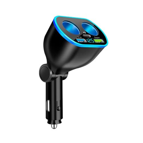 Blaues LED-Auto-Ladegerät, Dual-USB mit/ohne USB C, Schnellladeadapter mit LED-Licht für Handys, Tablets, Laptops von Haoyull