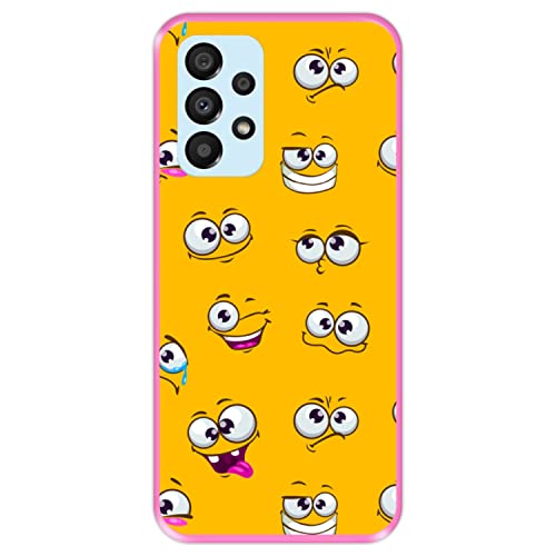 Hapdey Store Silikon Hülle für Samsung Galaxy A33 5G, Abstrakt, lustige Comic-Gesichter, Rosa Flexibles TPU von Hapdey Store