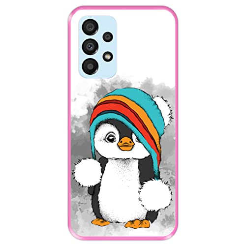 Hapdey Store Silikon Hülle für Samsung Galaxy A33 5G, Baby Pinguin, Winter, Rosa Flexibles TPU von Hapdey Store