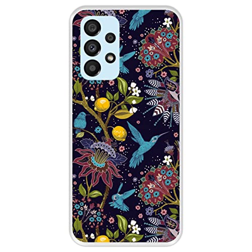 Hapdey Store Silikon Hülle für Samsung Galaxy A33 5G, Blumenmuster mit Vögeln 2, Transparenz Flexibles TPU von Hapdey Store