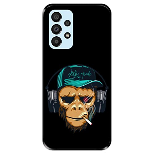 Hapdey Store Silikon Hülle für Samsung Galaxy A33 5G, DJ-Schimpanse, Hipster-AFFE, Schwarze Flexibles TPU von Hapdey Store