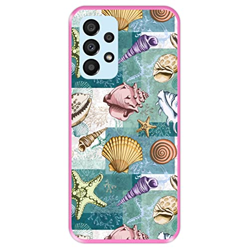 Hapdey Store Silikon Hülle für Samsung Galaxy A33 5G, Muster mit Muscheln, Korallen und Seesternen, Rosa Flexibles TPU von Hapdey Store