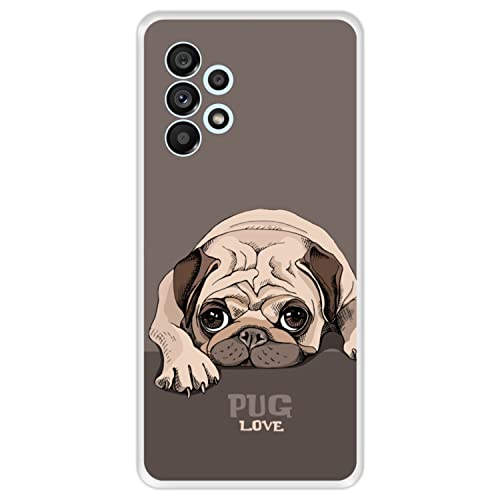 Hapdey Store Silikon Hülle für Samsung Galaxy A53 5G, Mops Welpenruhe, Pug Love, Transparenz Flexibles TPU von Hapdey Store