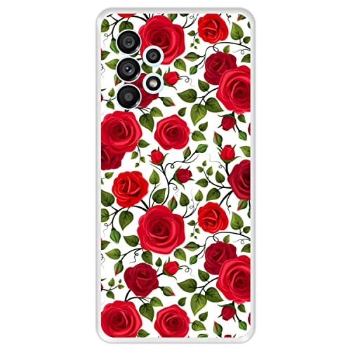 Hapdey Store Silikon Hülle für Samsung Galaxy A53 5G, Muster mit roten Rosen, Transparenz Flexibles TPU von Hapdey Store