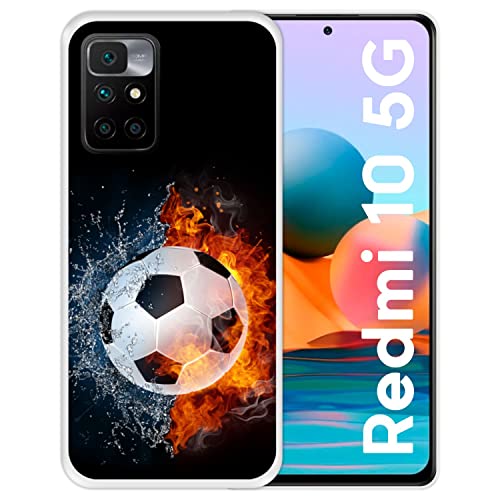 Hapdey Store Silikon Hülle für Xiaomi Redmi 10 5G, Feuer und Wasser, Fußball, Transparenz Flexibles TPU von Hapdey Store