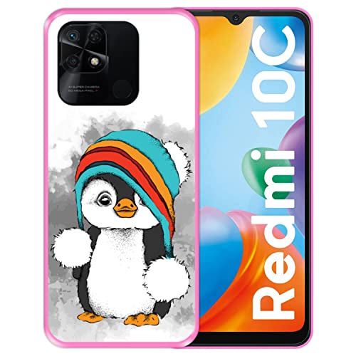 Hapdey Store Silikon Hülle für Xiaomi Redmi 10C, Baby Pinguin, Winter, Rosa Flexibles TPU von Hapdey Store