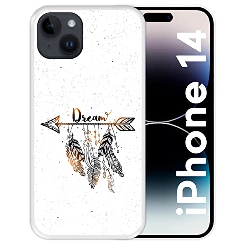 Silikon Hülle für Apple iPhone 14, Boho-Stil, Traumfänger mit Federn, Transparenz Flexibles TPU von Hapdey Store