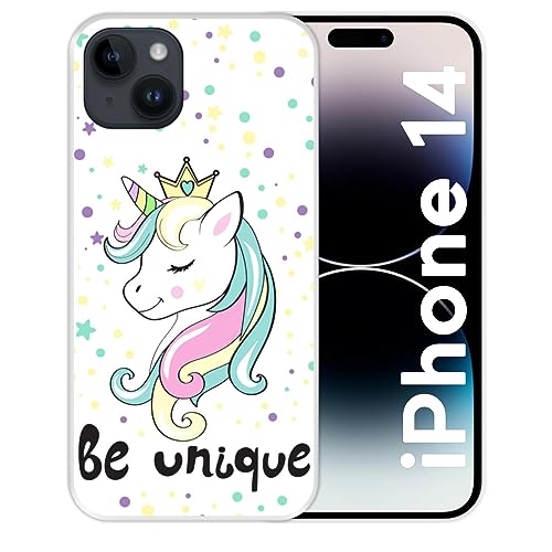 Silikon Hülle für Apple iPhone 14, Einhorn, Regenbogen, einzigartig Sein, Transparenz Flexibles TPU von Hapdey Store