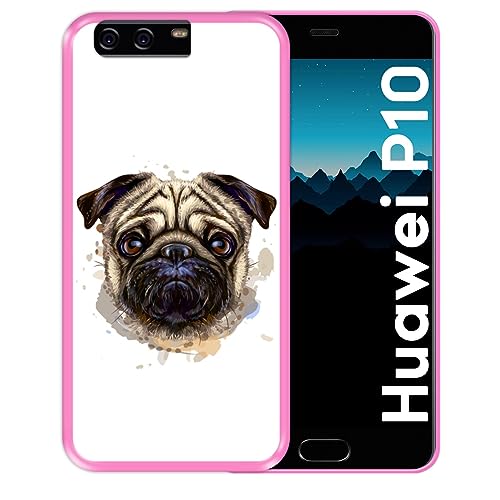 Silikon Hülle für Huawei P10, Mops Porträt, Rosa Flexibles TPU von Hapdey Store