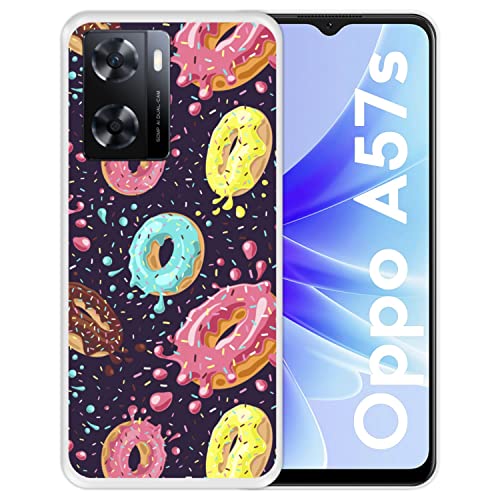 Silikon Hülle für Oppo A57s, Muster von Donuts mit Schokolade und farbigen Streuseln 2, Transparenz Flexibles TPU von Hapdey Store