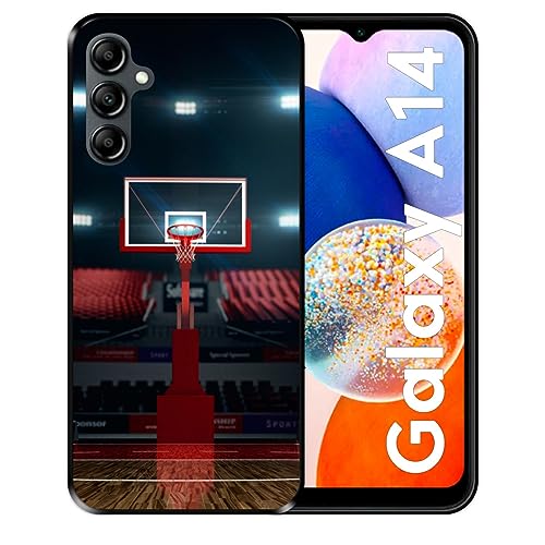 Silikon Hülle für Samsung Galaxy A14, Basketball, Zeichnung 9, Schwarze Flexibles TPU von Hapdey Store