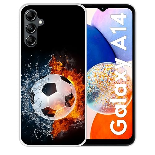 Silikon Hülle für Samsung Galaxy A14, Feuer und Wasser, Fußball, Transparenz Flexibles TPU von Hapdey Store