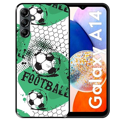 Silikon Hülle für Samsung Galaxy A14, Fußballmuster 1, Schwarze Flexibles TPU von Hapdey Store