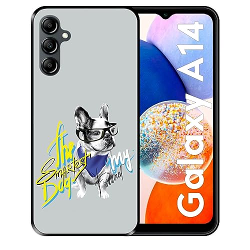 Silikon Hülle für Samsung Galaxy A14, Malerei, intelligente französische Bulldogge, Schwarze Flexibles TPU von Hapdey Store