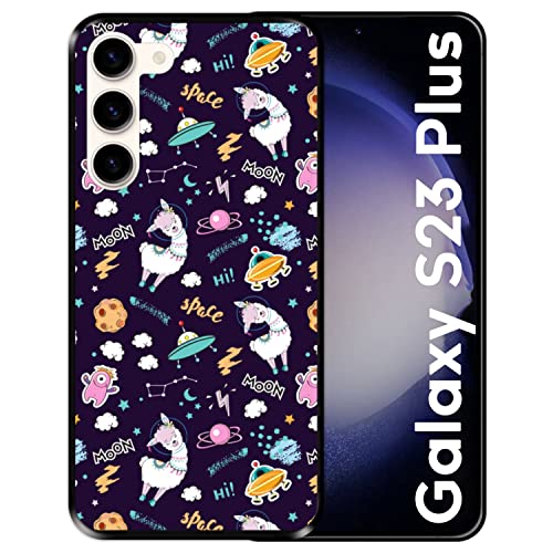 Silikon Hülle für Samsung Galaxy S23 Plus, Lama-Einhorn im Raum, Welcome to The Moon, Schwarze Flexibles TPU von Hapdey Store